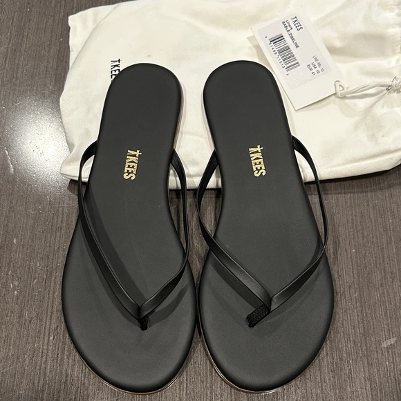 TKEES Black Leather Slim Strap Flip Flop Sandals - Lily Liners - Color Sable - Picture 4 of 8